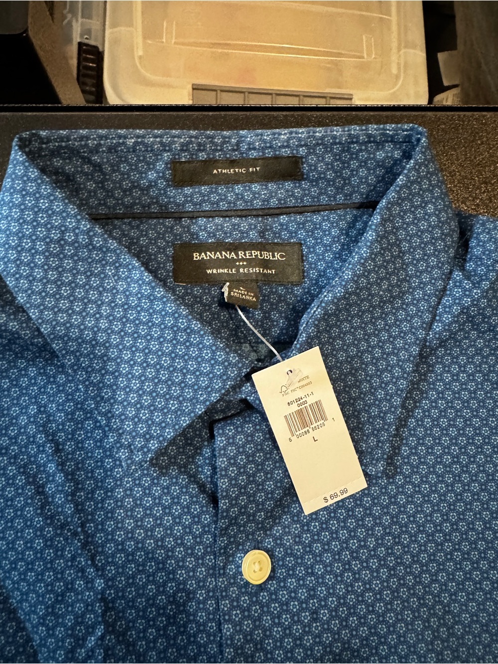 Banana Republic Blue Micro-Print Athletic Fit Dress Shirt Large NWT